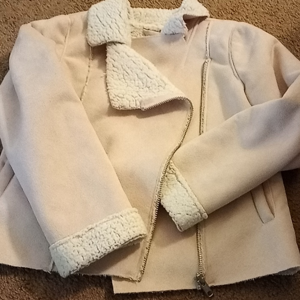 Kids Pink Sherpa Moto jacket SZ 6X-7